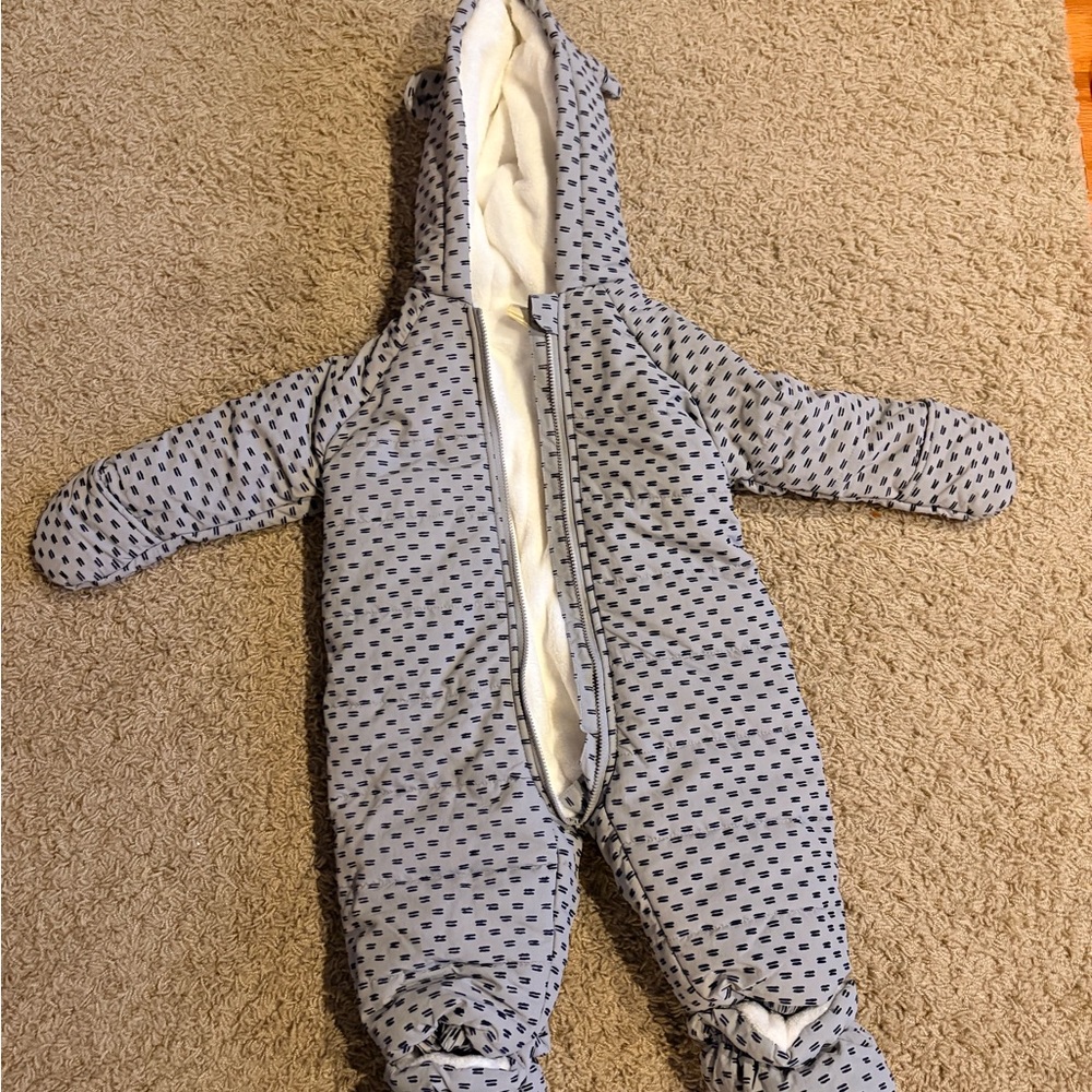 Cozy Gray Polka Dot Baby Snowsuit